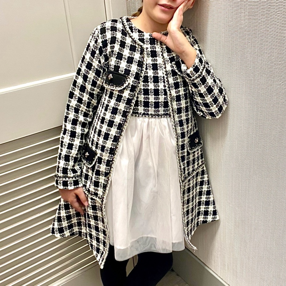 NWOT Girls Houndstooth Coat and Dress Set Black & White Tulle Twill Size 10 - Picture 2 of 11